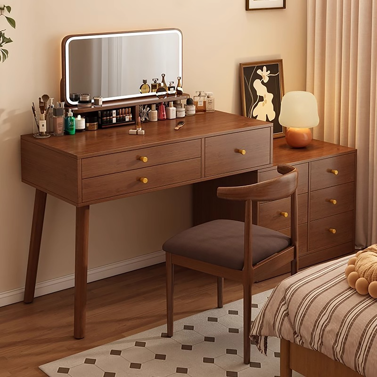 Minimalist Extendable Vanity Table with Adjustable Side Drawer Cabinet DRT-007