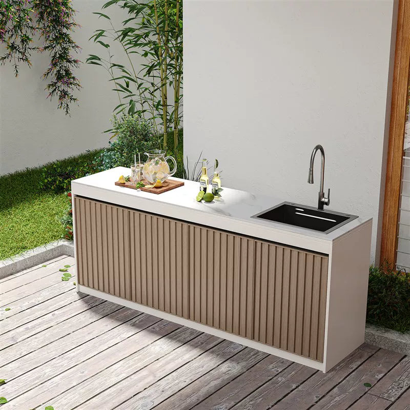 Assembly-free Outdoor Garden Sink Cabinet-All-Aluminum Workbench with Integrated Basin & Storage OKC-110