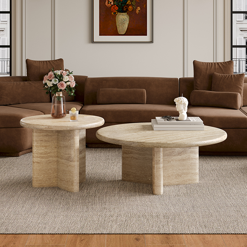 Cream Round Travertine Coffee & Side Table CT-108