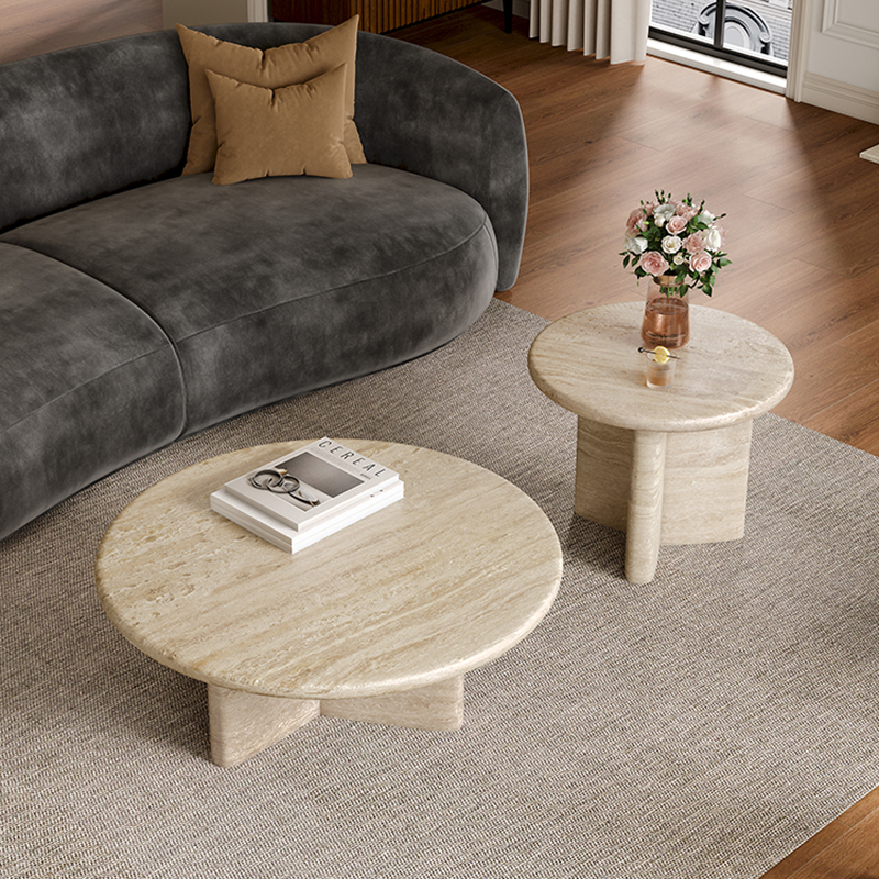 Cream Round Travertine Coffee & Side Table CT-108