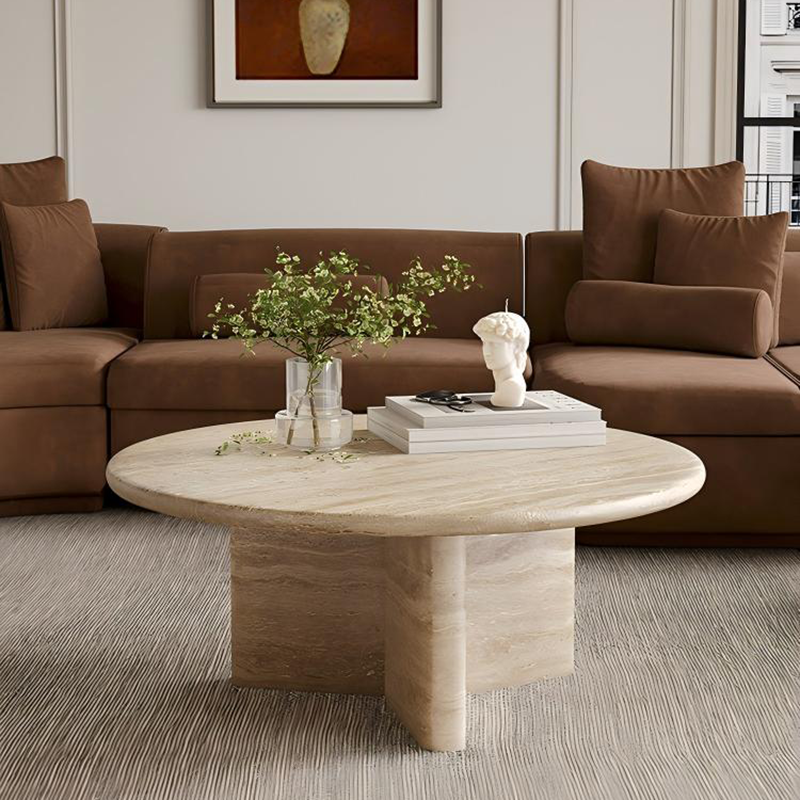 Cream Round Travertine Coffee & Side Table CT-108