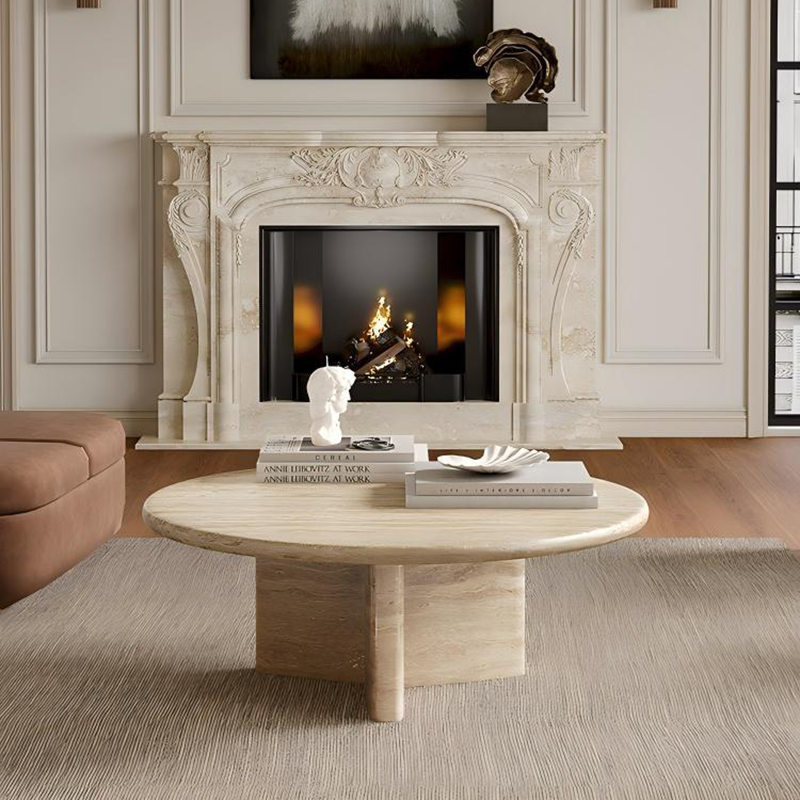 Cream Round Travertine Coffee & Side Table CT-108