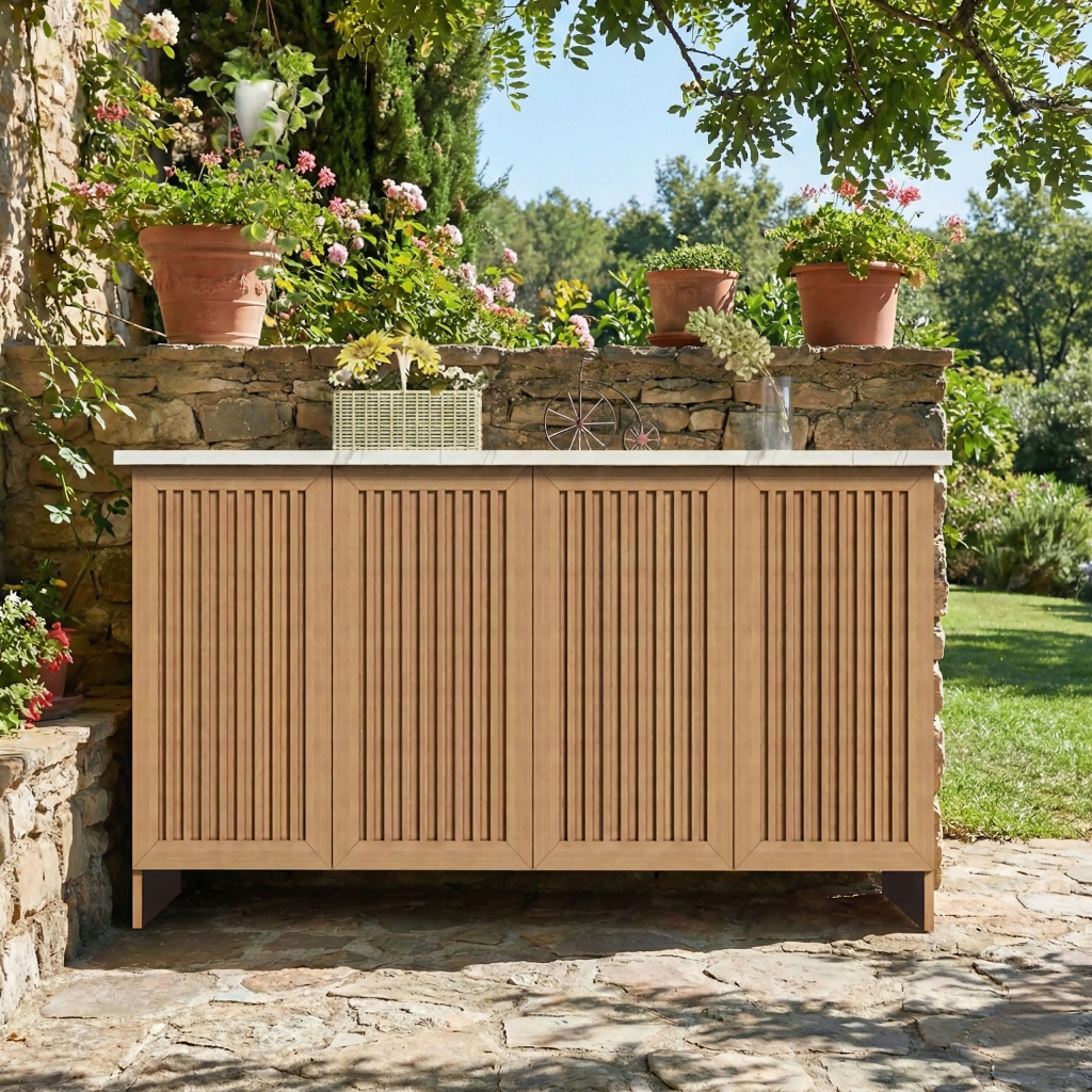 Custom Outdoor Garden Workbench with Stone Top and Storage OKC-111