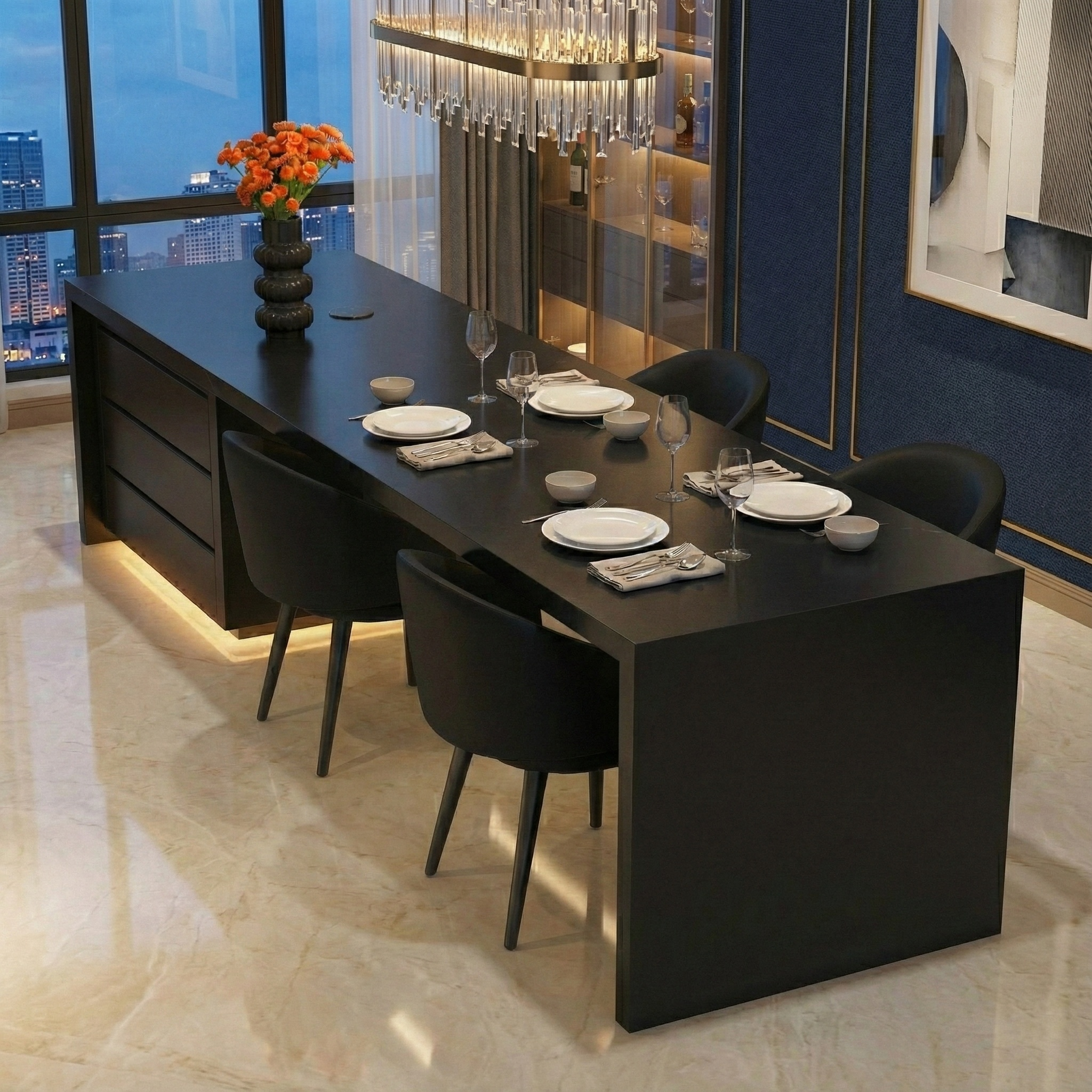 Customizable Light Luxury Modern Minimalist Sintered Stone Island Dining Table with Extended Counter IT-109