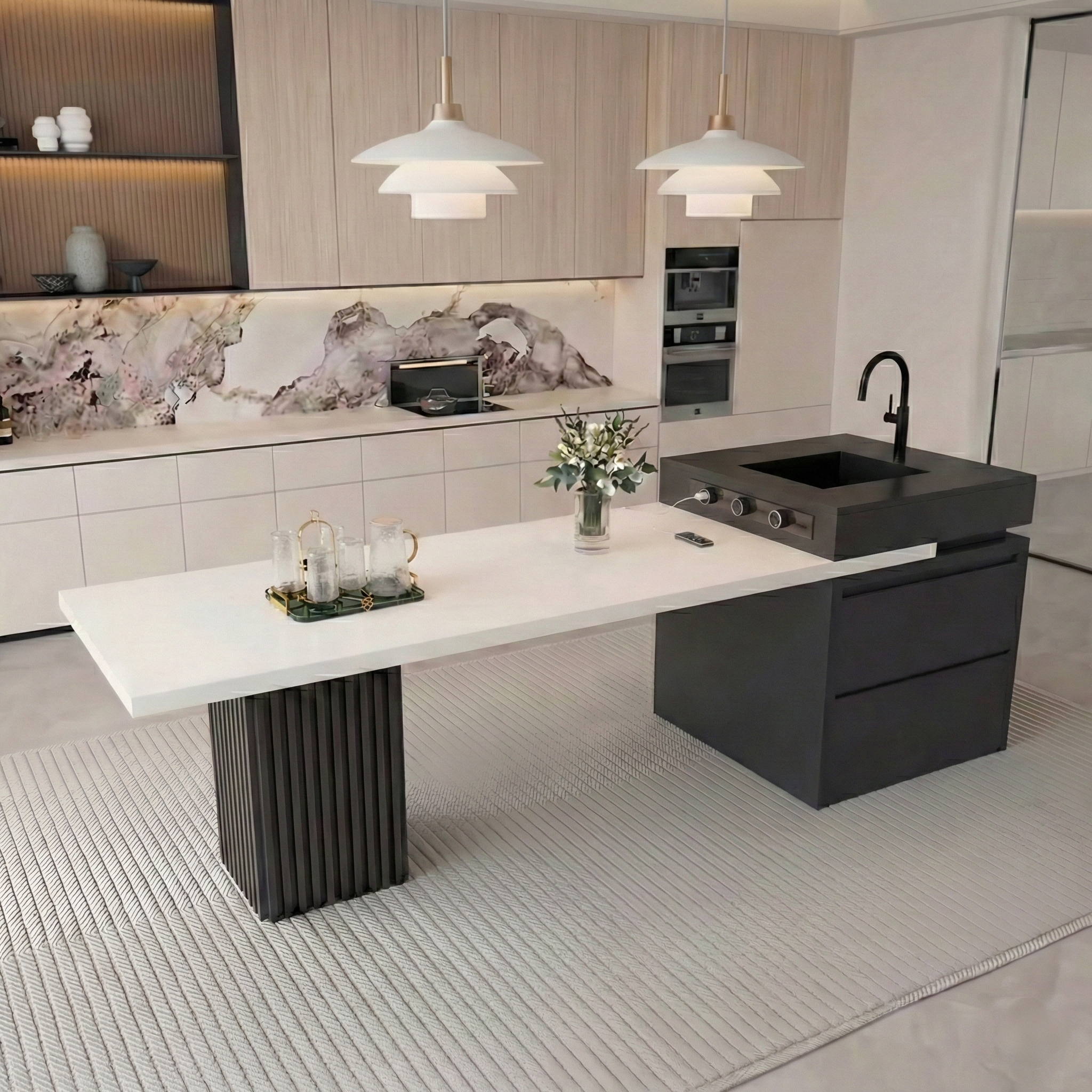 Modern Minimalist Stone-Top Island Table with Sink IT-116