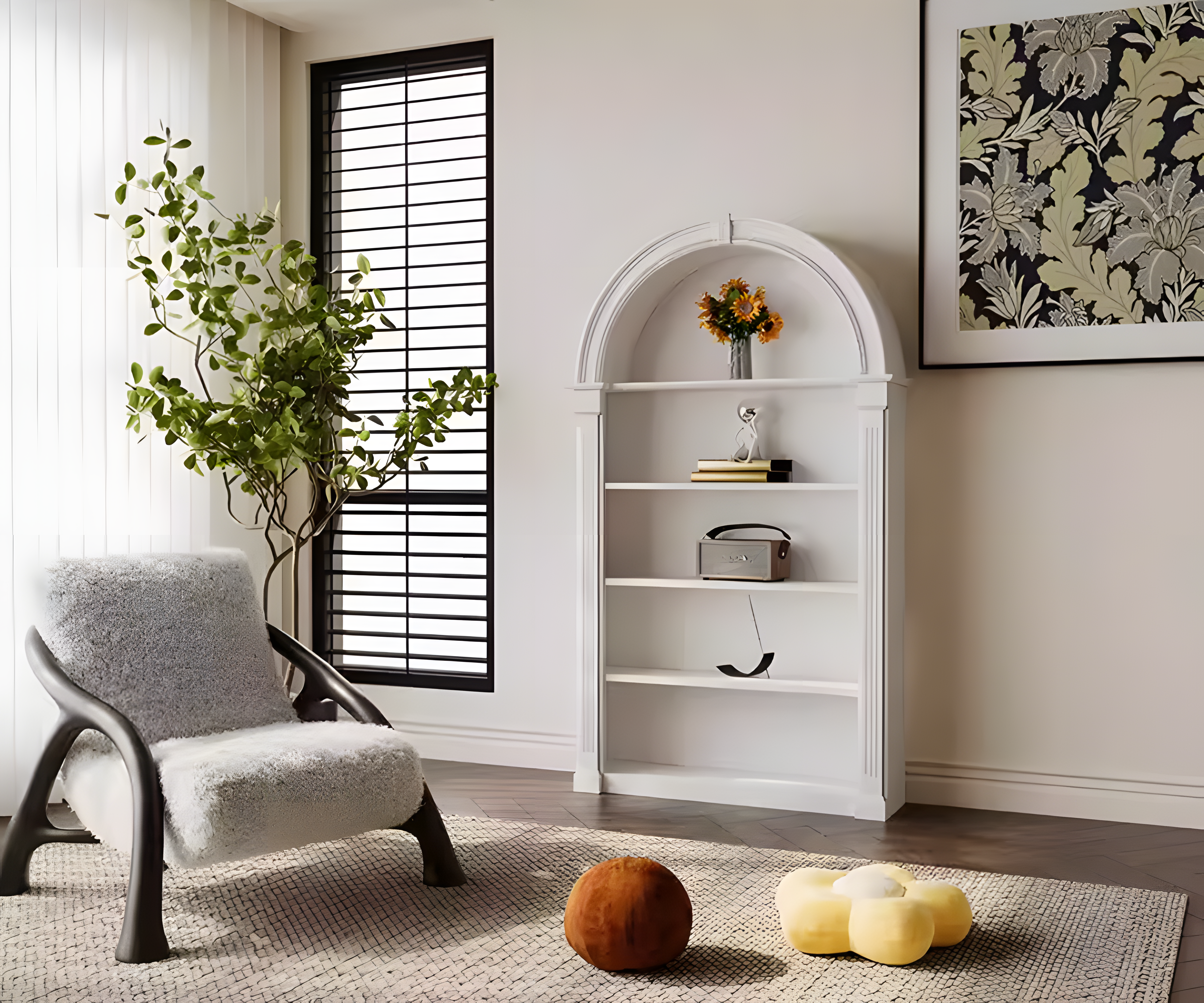 Cream Style Arched Display Cabinet – French Retro Bookshelf DC-001