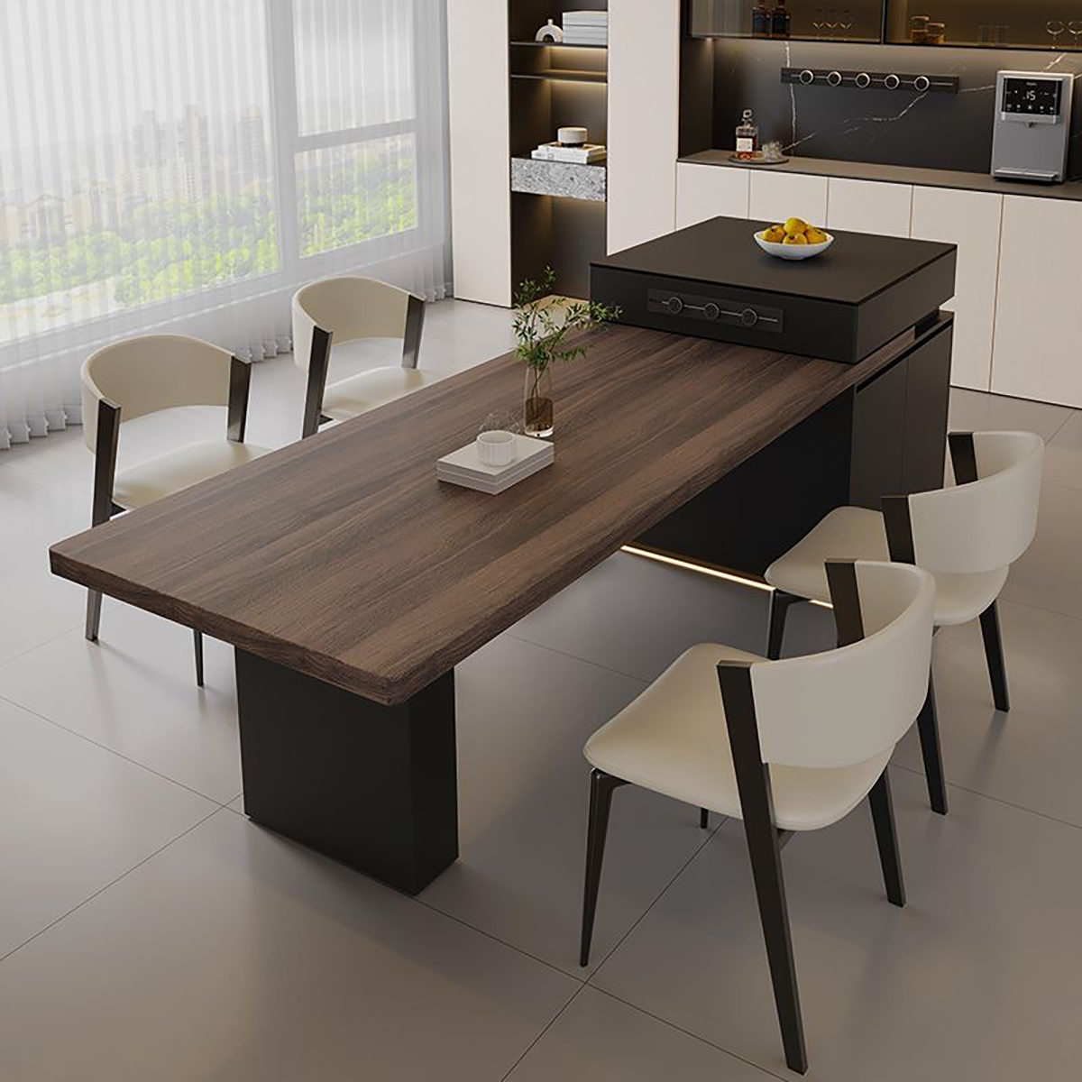 Extendable Island Table with Storage & Power Outlet IT-102