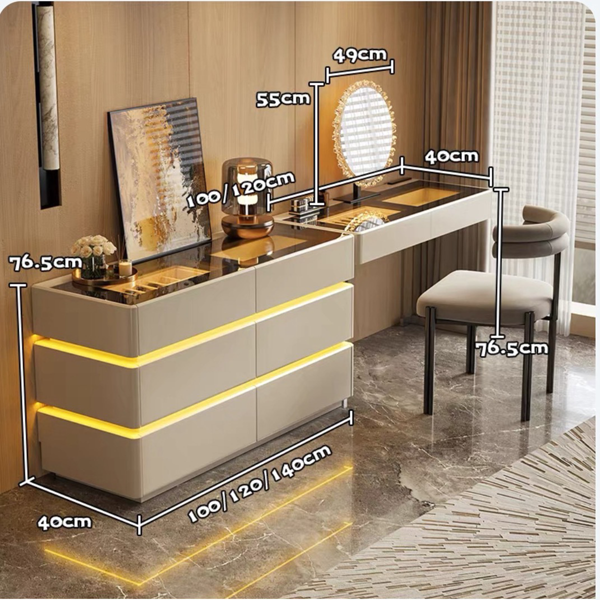 Italian Minimalist Dressing Table & Dresser Set DRT-105