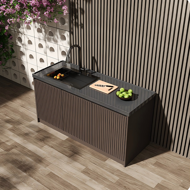 Sintered Marble Outdoor Kitchen Workbench with Sink and Storage Cabinet OKC-105