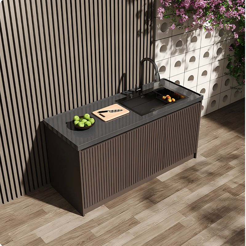 Sintered Marble Outdoor Kitchen Workbench with Sink and Storage Cabinet OKC-105