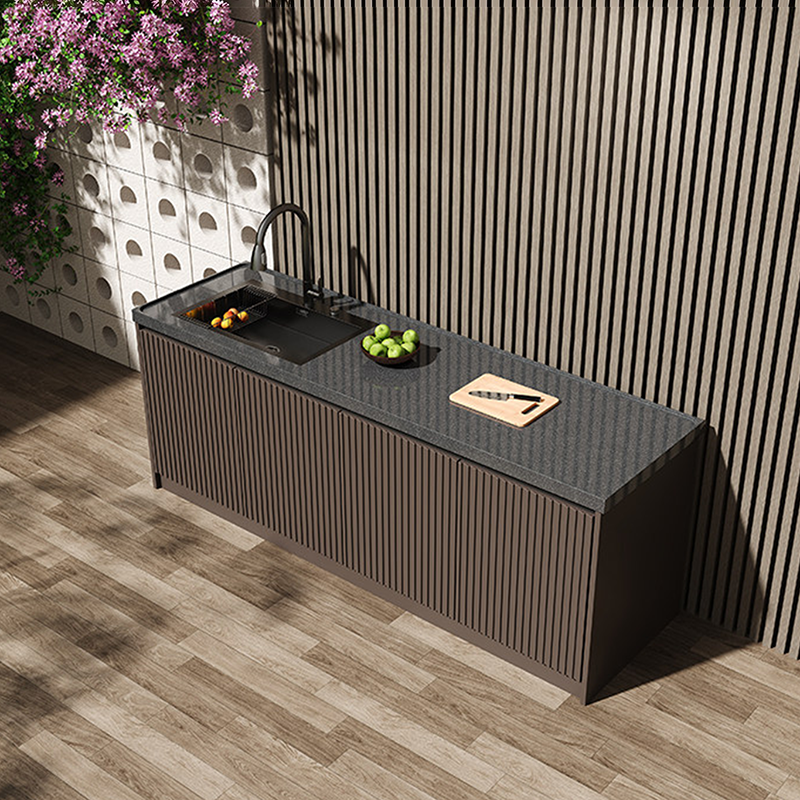 Sintered Marble Outdoor Kitchen Workbench with Sink and Storage Cabinet OKC-105