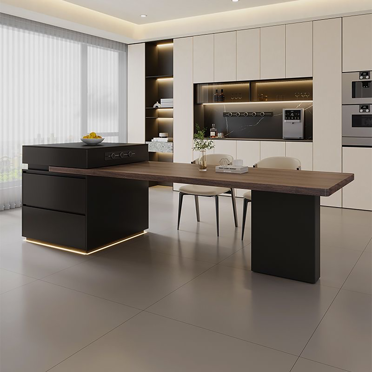 Extendable Island Table with Storage & Power Outlet IT-102