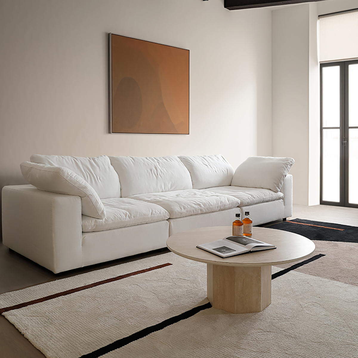 Multi-Scene Round Travertine Coffee Table CT-101