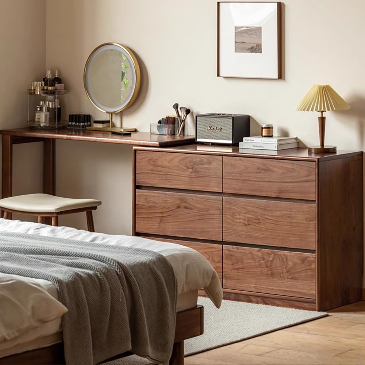 Walnut Finish Dresser & Vanity DRT-010