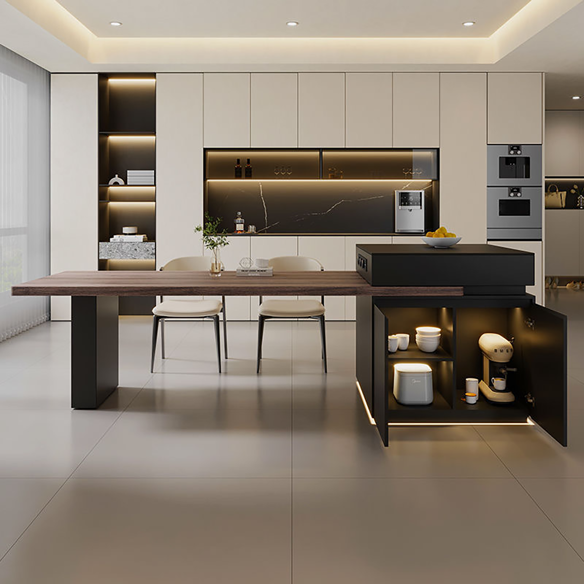 Extendable Island Table with Storage & Power Outlet IT-102