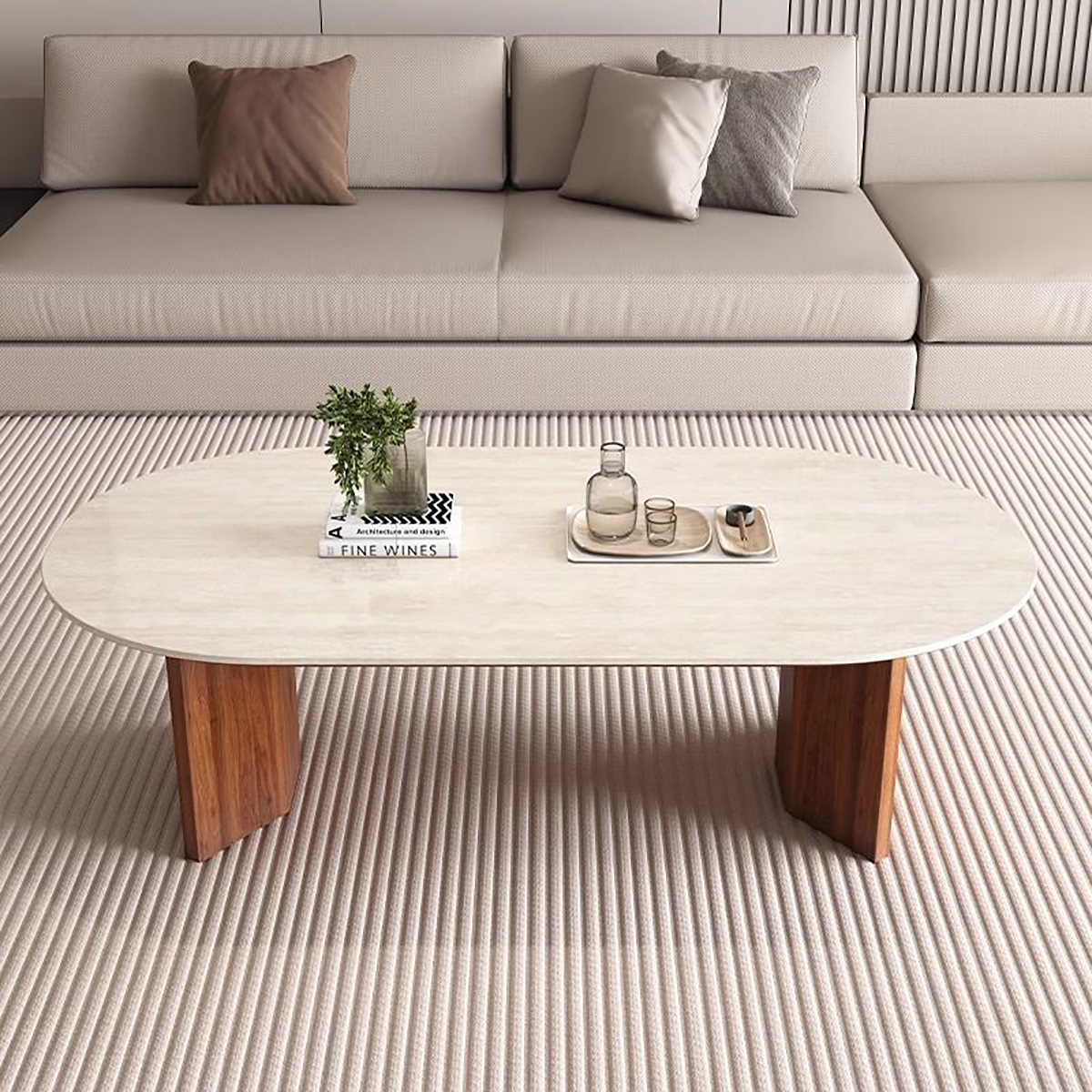Multi-Functional Creative Travertine Oval Table CT-103