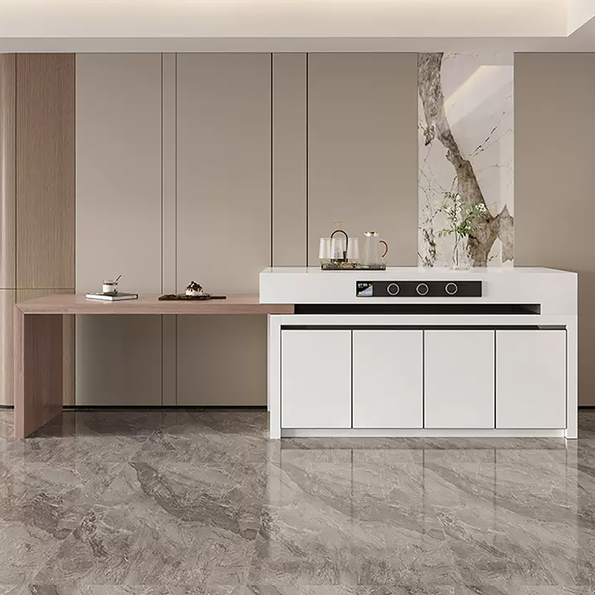 (Stock)Rotating, Extendable, Flush-Mounted Sintered Stone Top Island Table IT-117