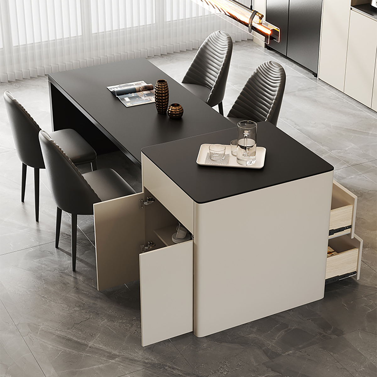 Extendable Kitchen Island Dining Table with Sintered Stone IT-103