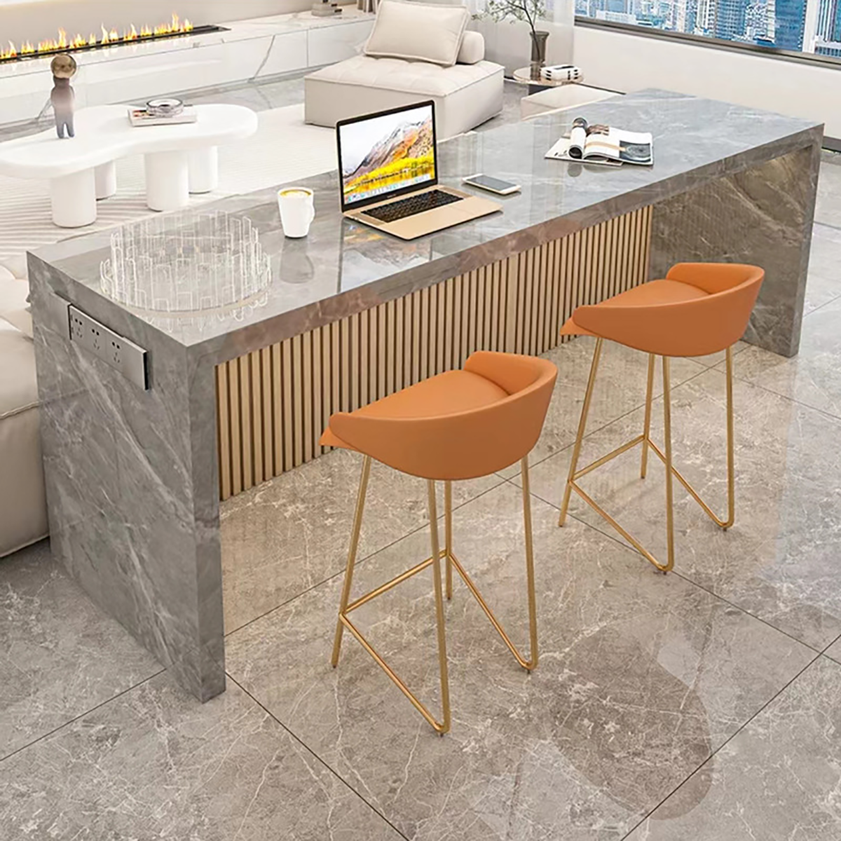 Marble-Patterned Sintered Stone Wall-Mounted Island & Bar Table IT-111