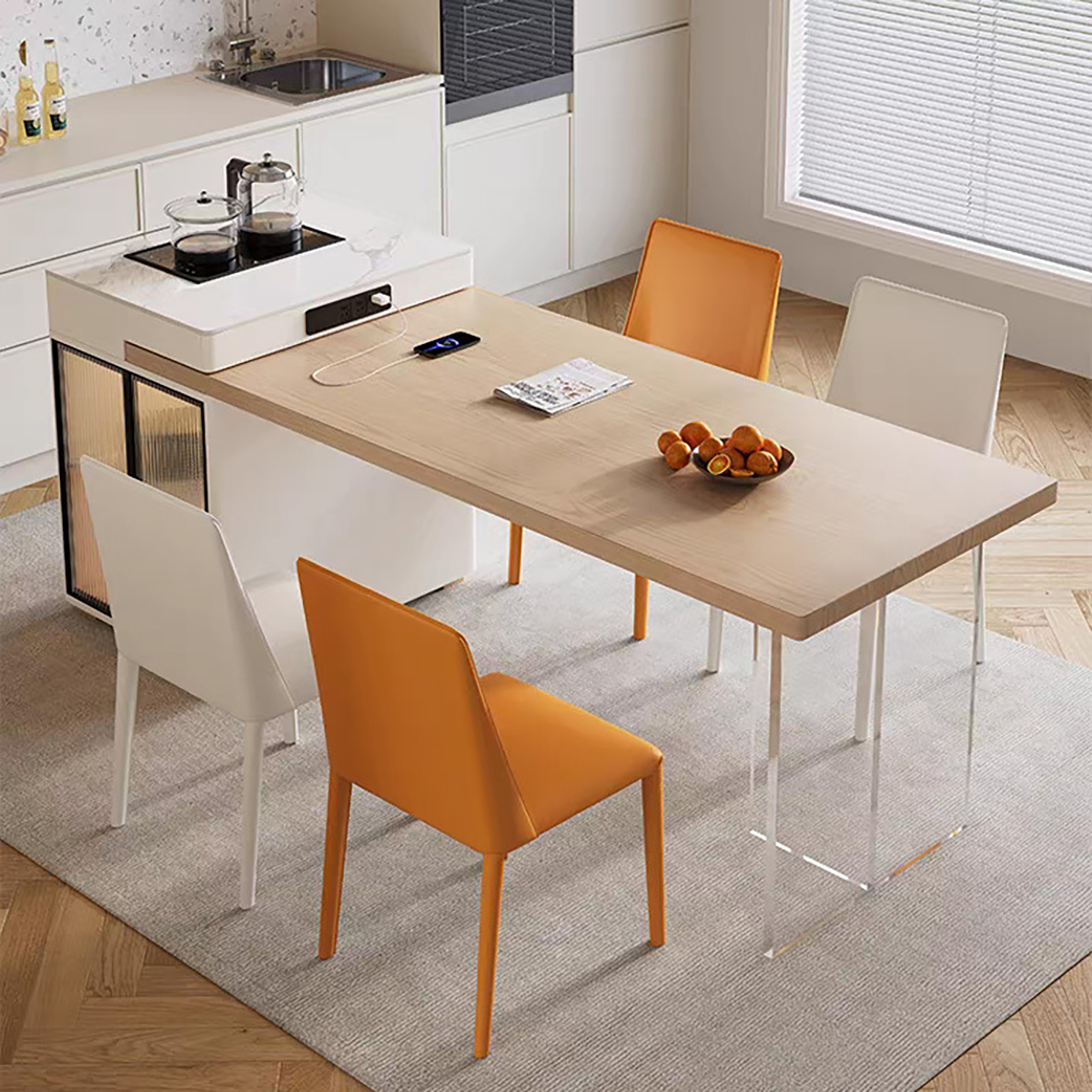 Multi-Functional Solid Wood Island Dining Table with Extendable Design IT-113