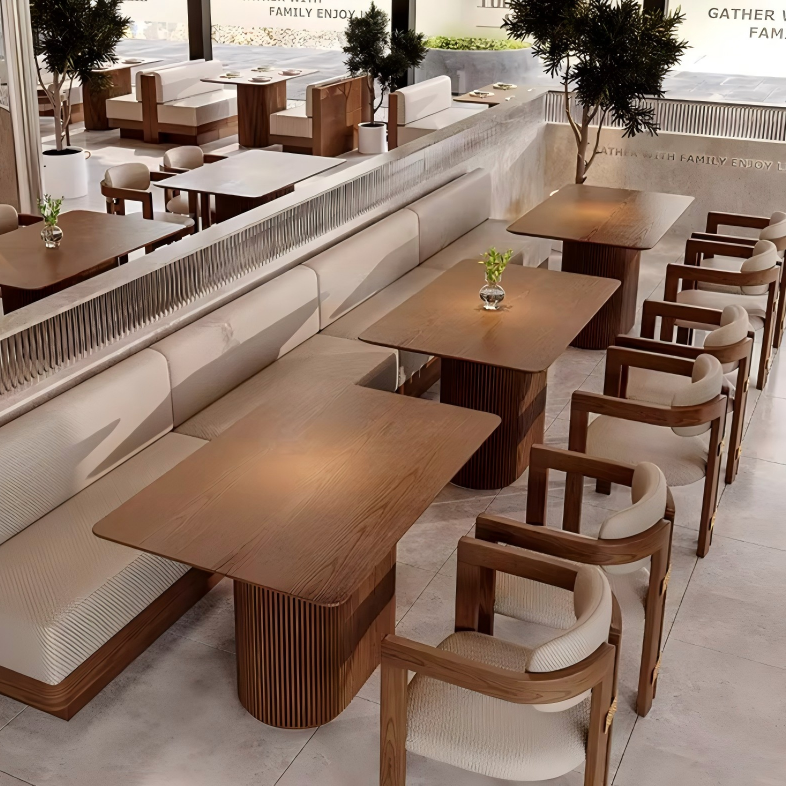 Modern Slatted Pedestal Table for Cafés & Restaurants RCT-006