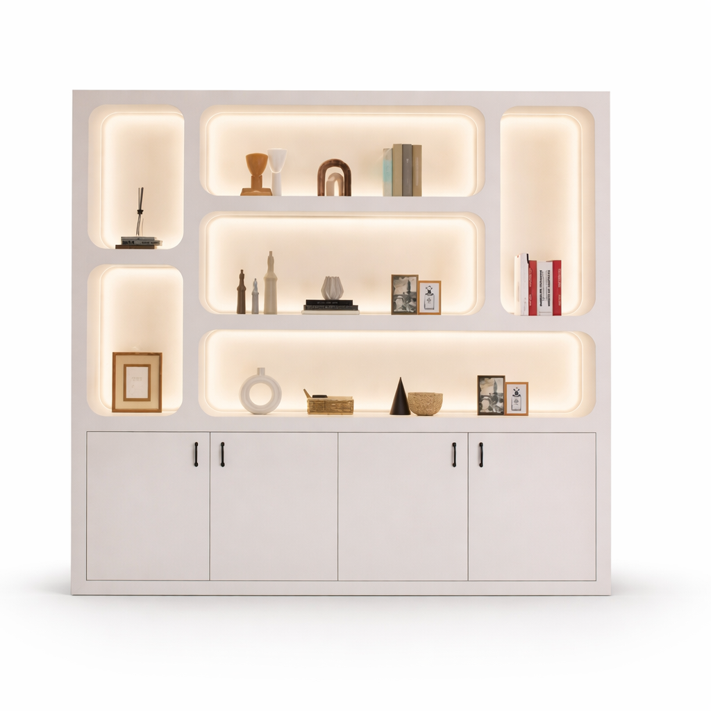 Cream Style Cosmetics Showcase – Lacquered Beauty Salon Cabinet DC-004