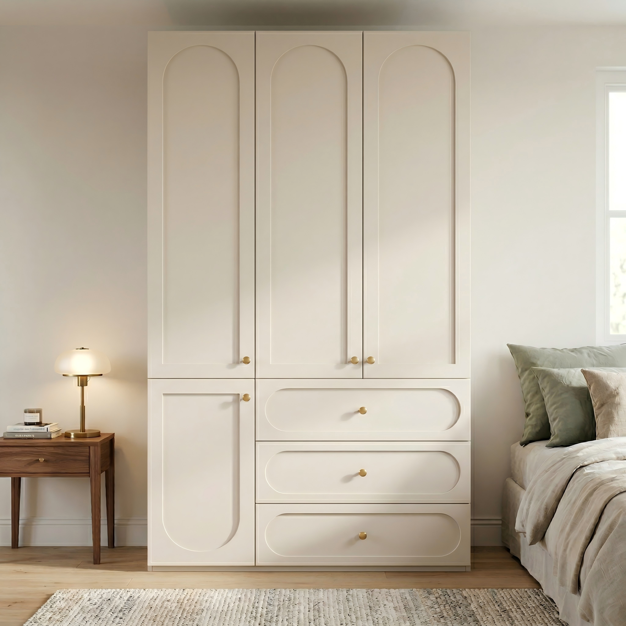 1.2m Bedroom Wardrobe - French Cream Style Large Freestanding Closet WD-002