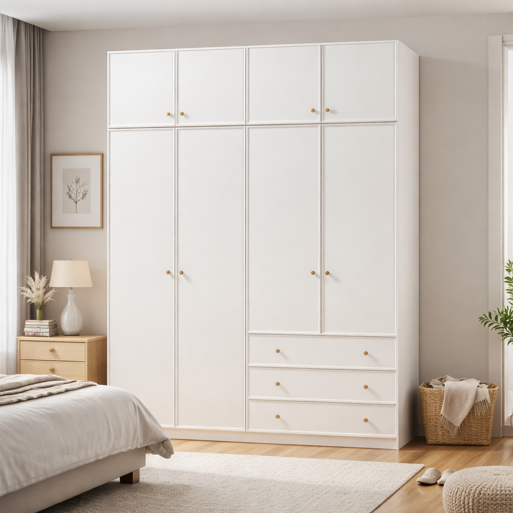 1.4m Bedroom Wardrobe - French Cream Style Extra Wide Family Closet WD-003