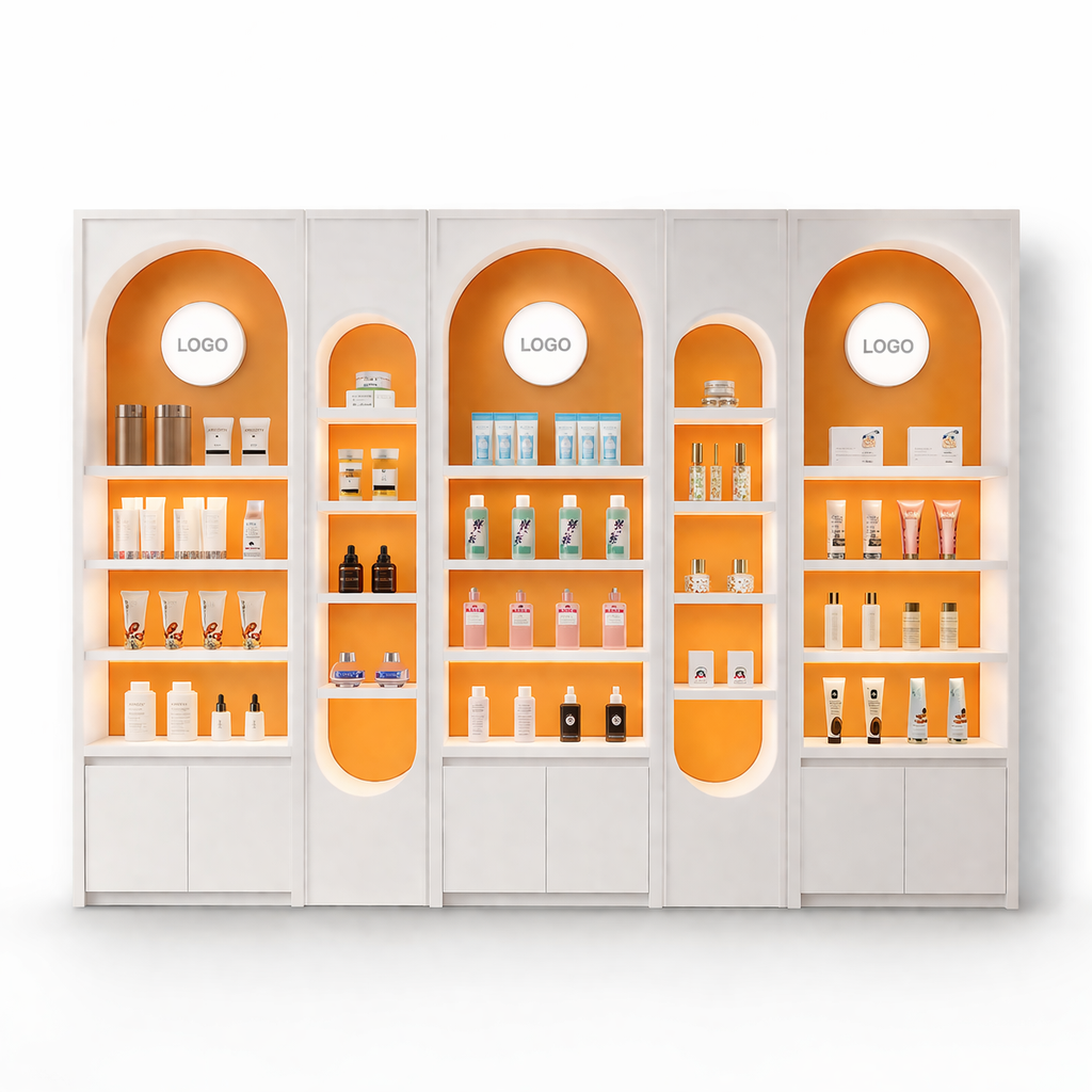 Modern Lacquered Skincare Display – Geometric Beauty Salon Cabinet DC-002