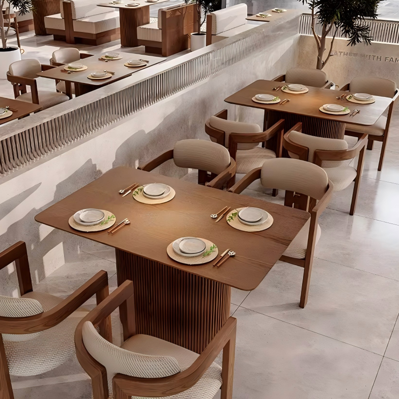 Modern Slatted Pedestal Table for Cafés & Restaurants RCT-006