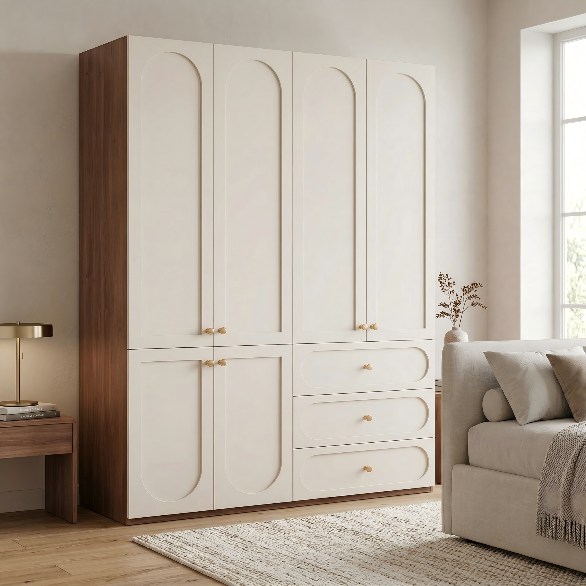 1.4m Bedroom Wardrobe - French Cream Style Extra Wide Family Closet WD-003