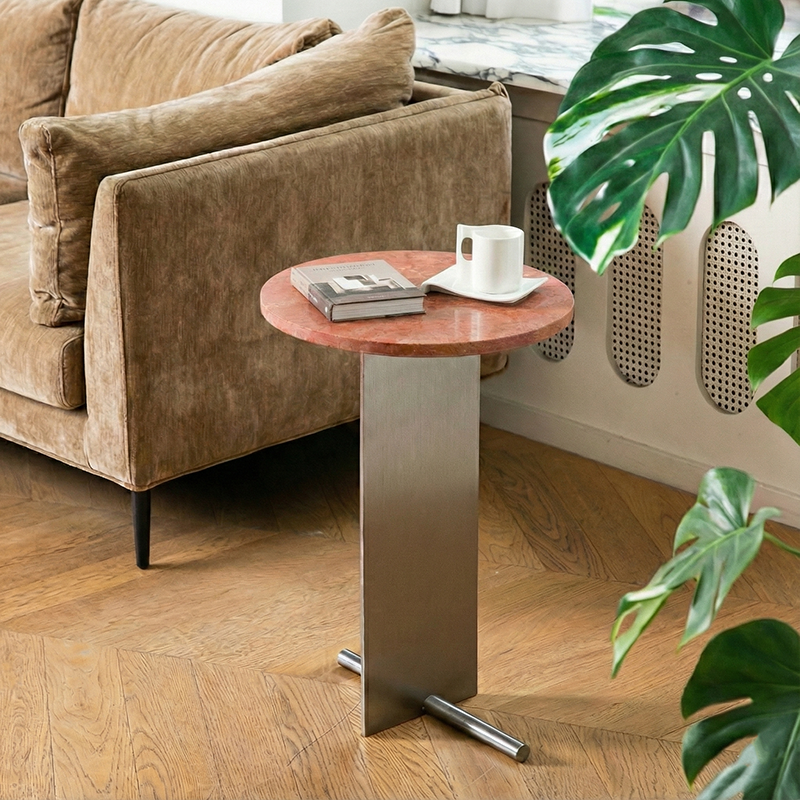 Stainless Steel & Travertine Creative Round Side Table for Sofa or Bedside ST-103