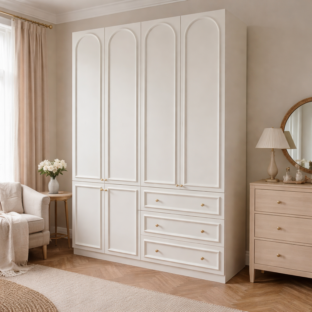 1.4m Bedroom Wardrobe - French Cream Style Extra Wide Family Closet WD-003