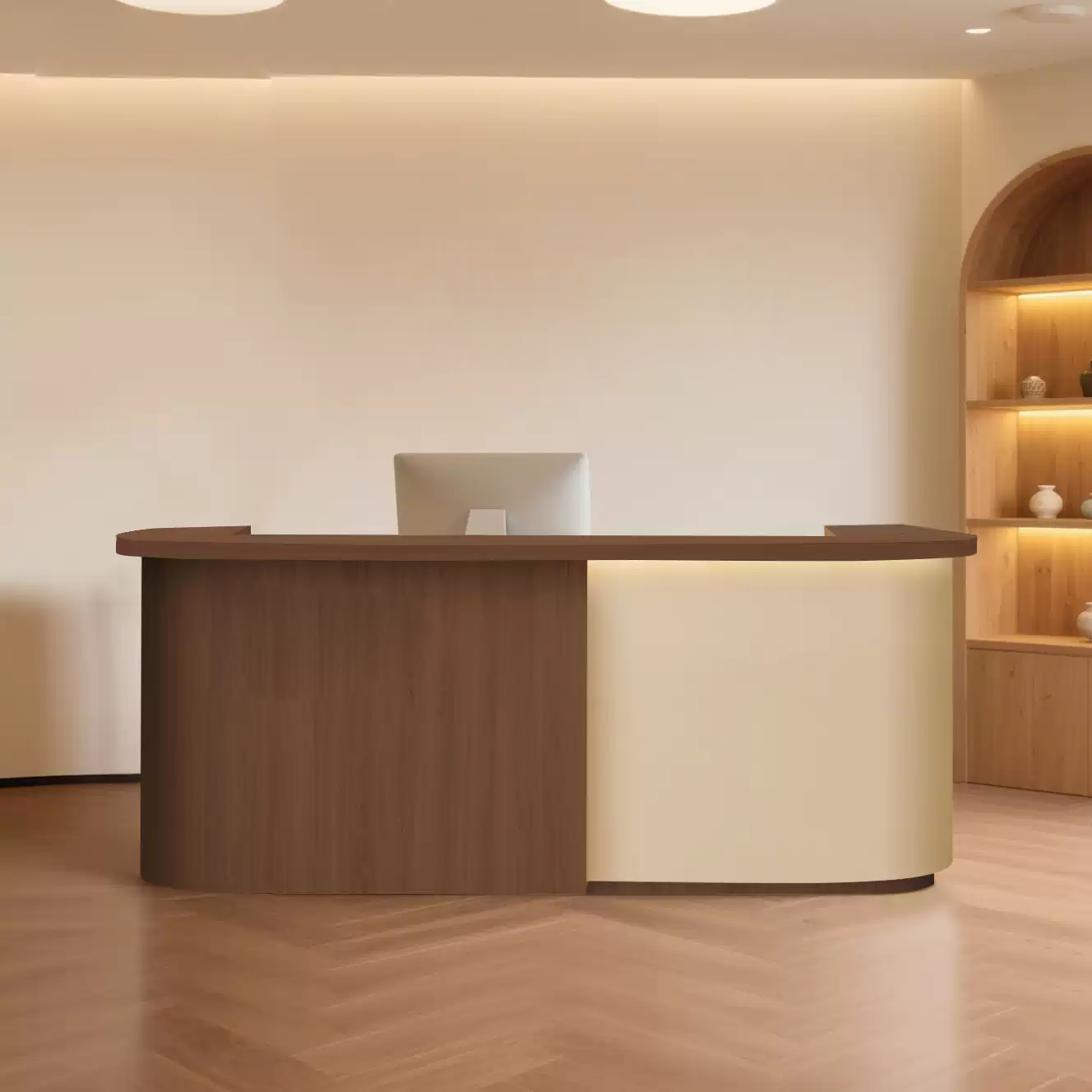 Wabi-Sabi Minimalist Curved Reception Desk for Salon, Boutique & Yoga Studio RD-217