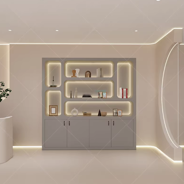 Cream Style Cosmetics Showcase – Lacquered Beauty Salon Cabinet DC-004