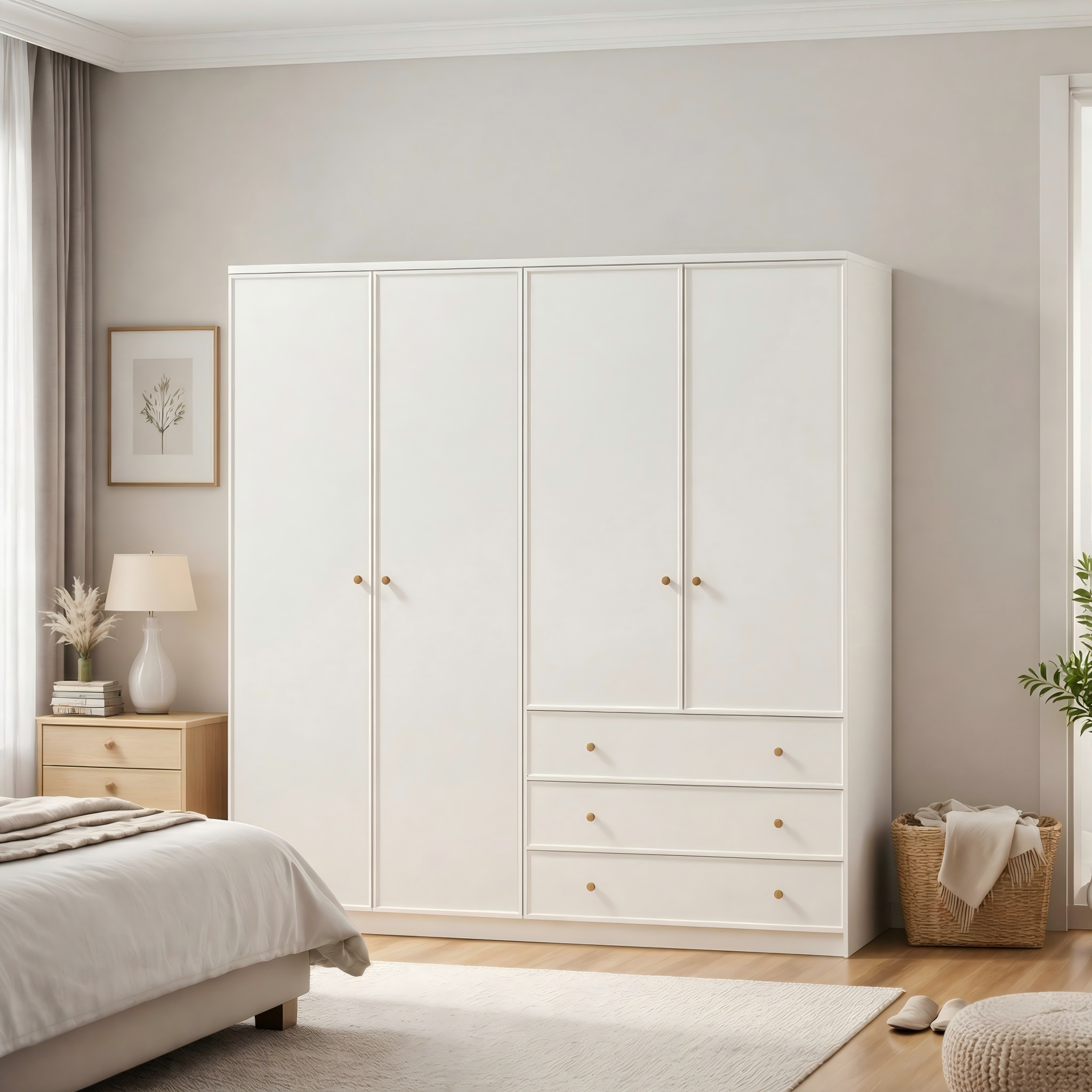 1.4m Bedroom Wardrobe - French Cream Style Extra Wide Family Closet WD-003