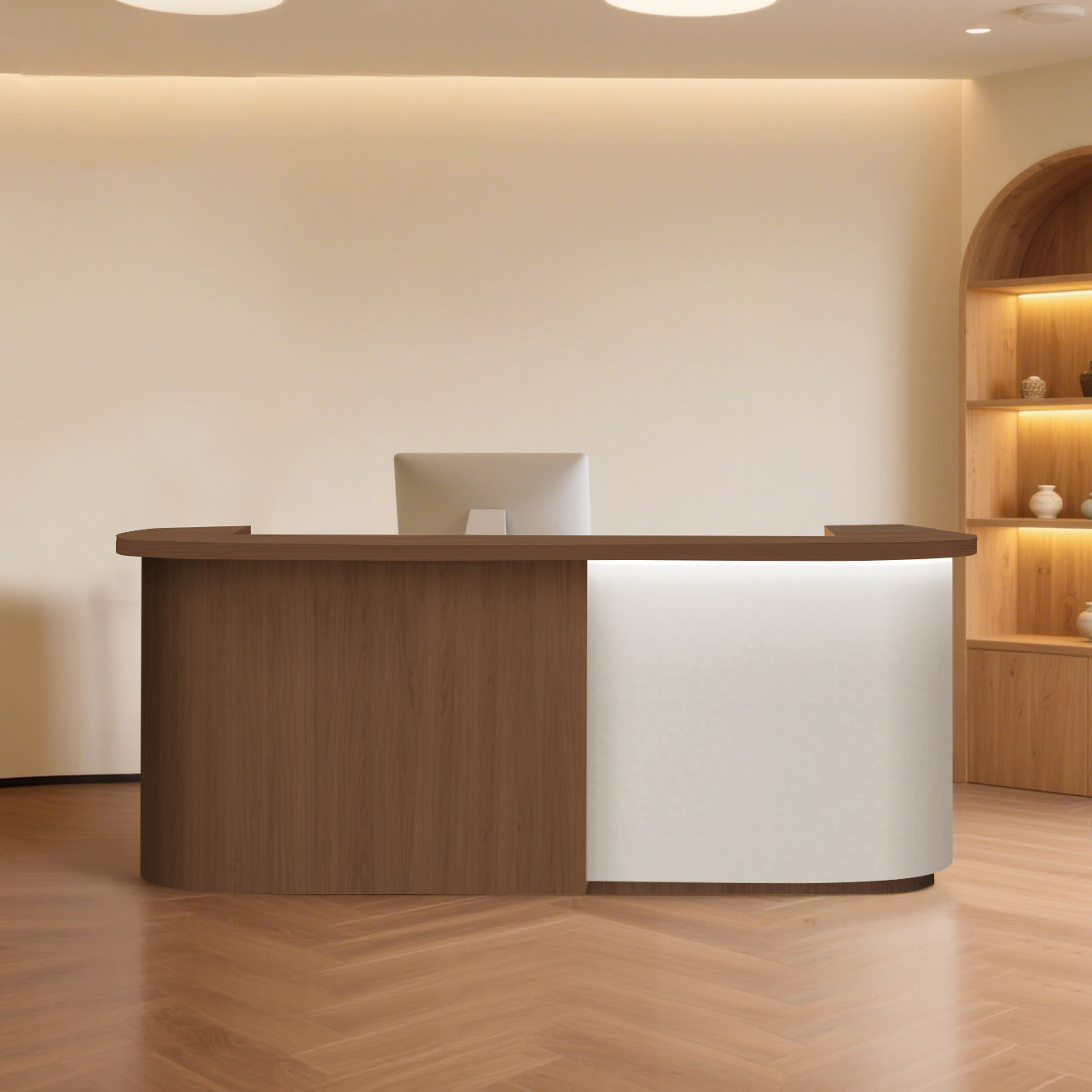 Wabi-Sabi Minimalist Curved Reception Desk for Salon, Boutique & Yoga Studio RD-217