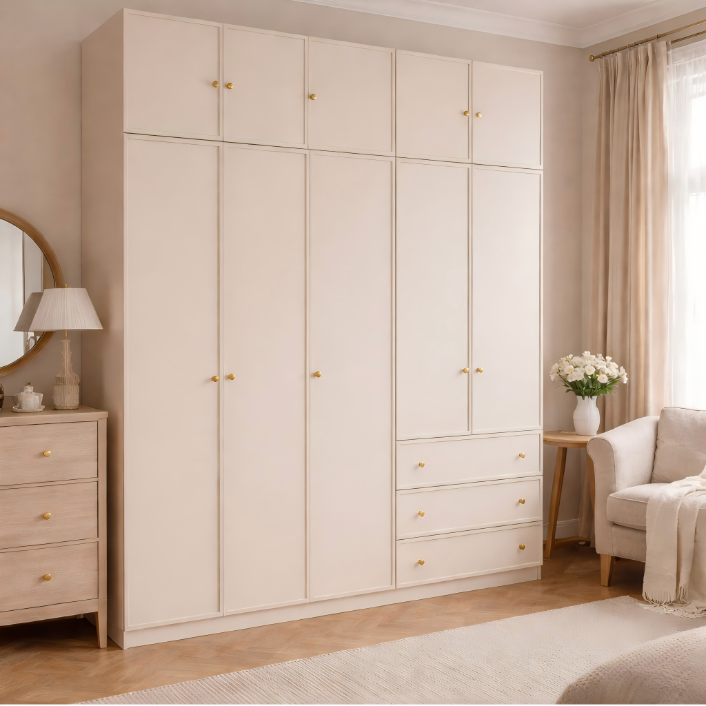 2m Grand Bedroom Wardrobe - French Cream Style 200cm Luxury Closet System WD-006