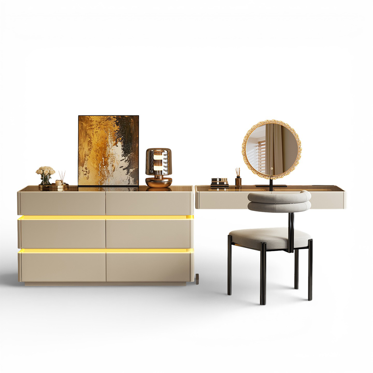 Italian Minimalist Dressing Table & Dresser Set DRT-105