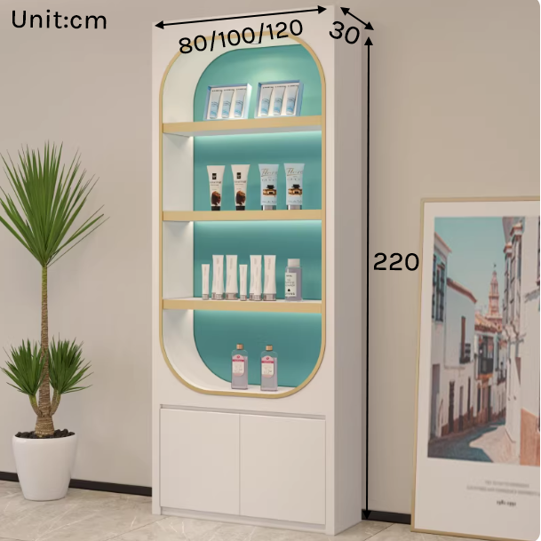 Modern Lacquered Skincare Display – Geometric Beauty Salon Cabinet DC-002