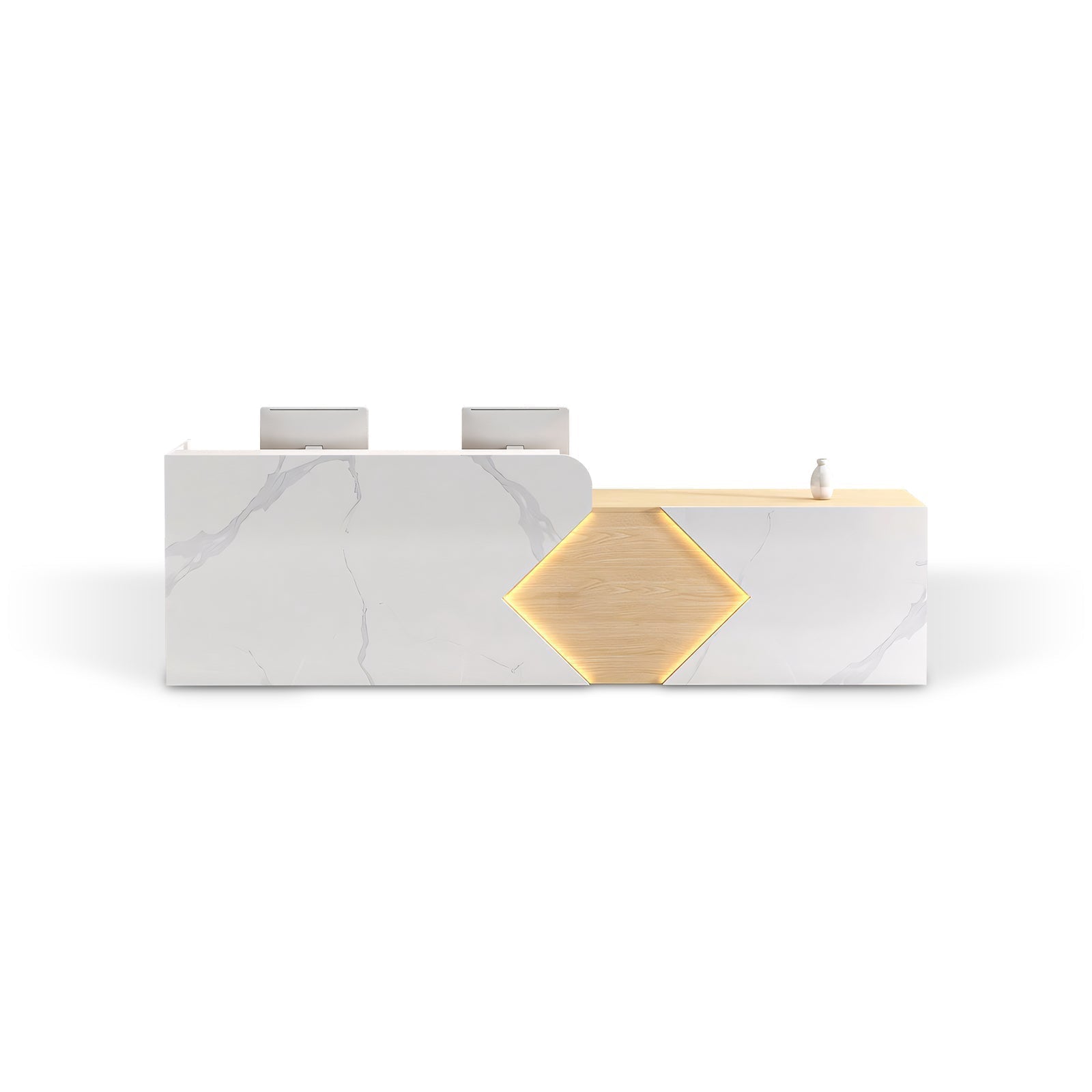 Modern White Marble Reception Counter with Geometric LED Lighting RD-152