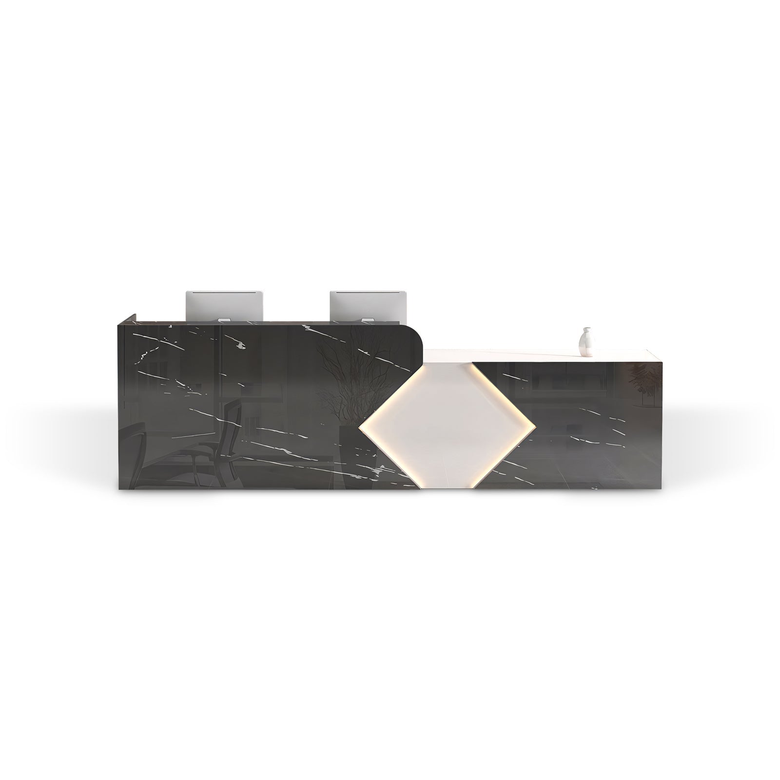 Modern White Marble Reception Counter with Geometric LED Lighting RD-152