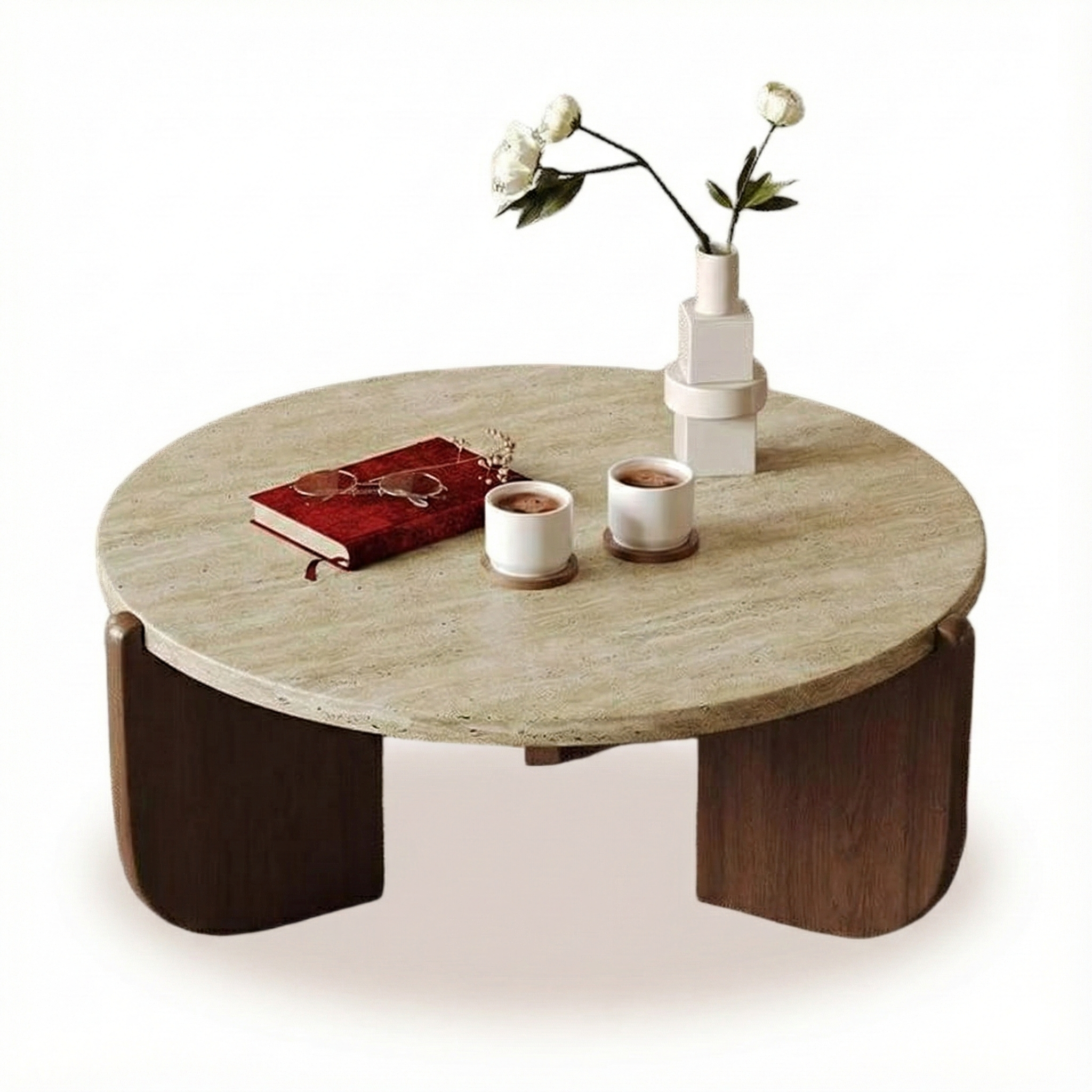 Round Travertine Marble Coffee Table for Small Living Spaces CT-102