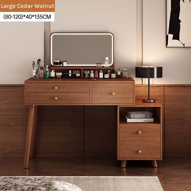 Minimalist Extendable Vanity Table with Adjustable Side Drawer Cabinet DRT-007