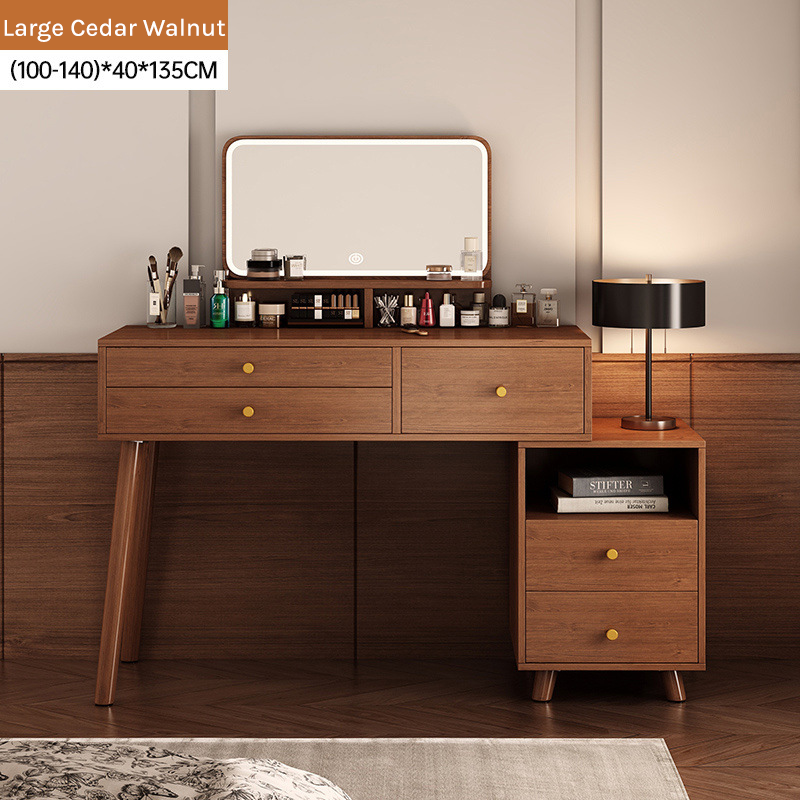 Minimalist Extendable Vanity Table with Adjustable Side Drawer Cabinet DRT-007