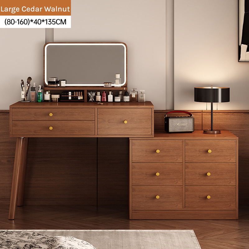 Minimalist Extendable Vanity Table with Adjustable Side Drawer Cabinet DRT-007