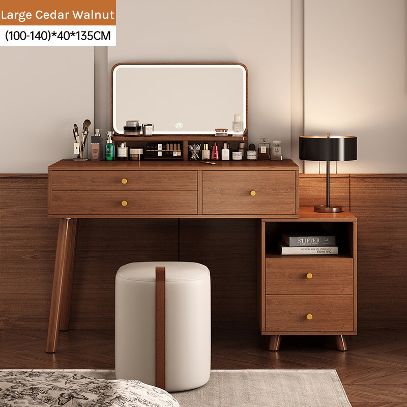 Minimalist Extendable Vanity Table with Adjustable Side Drawer Cabinet DRT-007