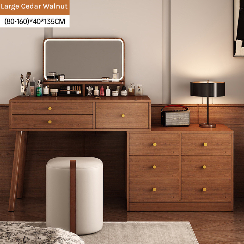 Minimalist Extendable Vanity Table with Adjustable Side Drawer Cabinet DRT-007