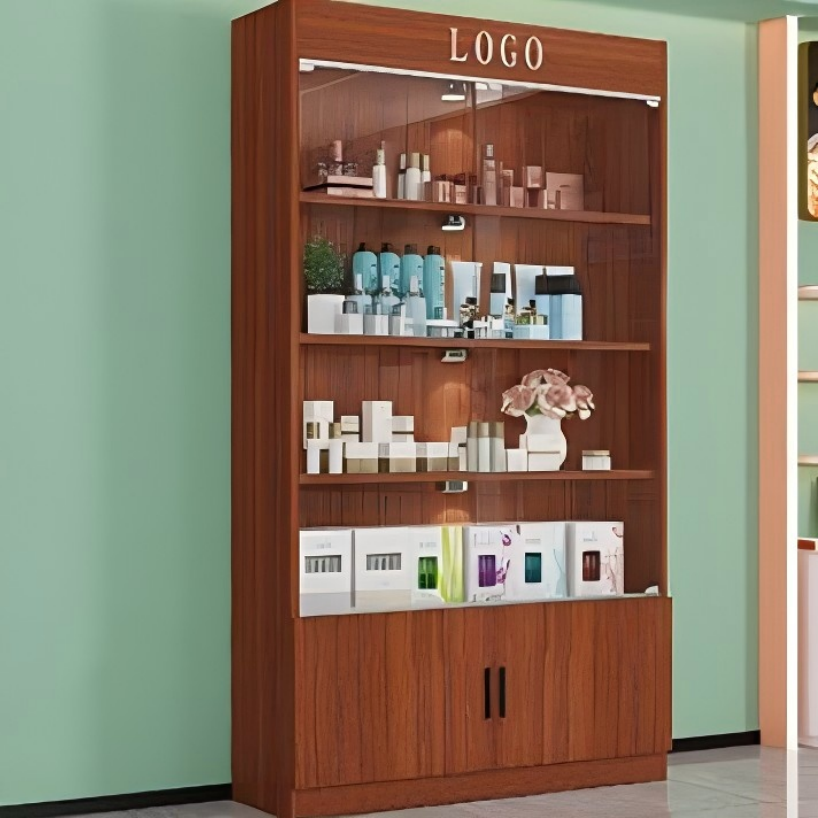 Modern Glass Door Display Cabinet – Luxury Beauty Salon Showcase DC-007