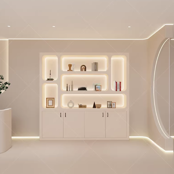 Cream Style Cosmetics Showcase – Lacquered Beauty Salon Cabinet DC-004